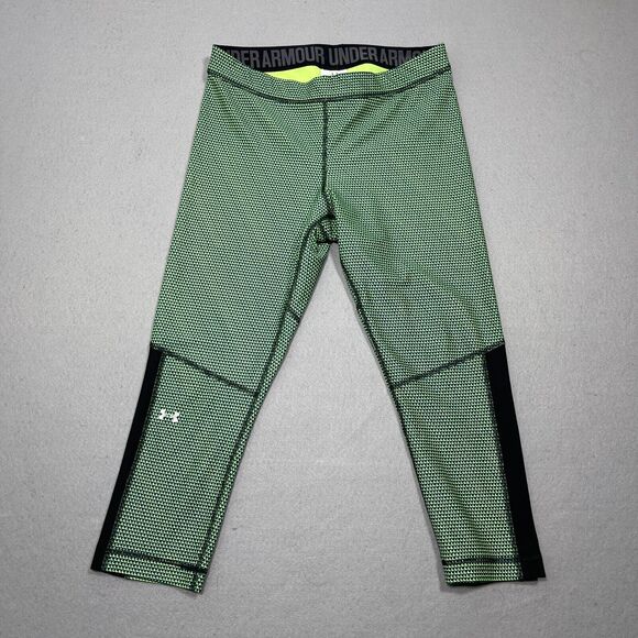 Under Armour Leggings Womens Large Green Compression‎ Heatgear Cropped Pants - Picture 1 of 12
